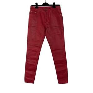 Saint Laurent Skinny Coated Cotton Red Vinyl Jeans